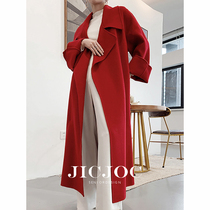 Clearance double-sided cashmere coat women long autumn and winter bride wedding year red wool coat women