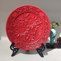 Lacquerware table screen 12 inch red carving lacquer plate decoration decoration wedding opening business gift folk crafts
