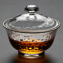 Heat Resistant Transparent Hammer Grain Cover Bowl Glass Tea Cup Utilita Tea Drinking Cup Home Glass Cup Suit