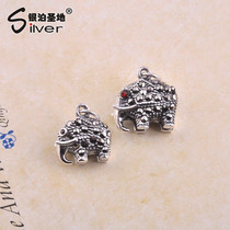 S925 Pure Silver Thai Silver Accessories Maxi Stone Hollowed-out Small Elephant Diy Handmade String Bead Bracelet Accessories Hang Pendant Wholesale