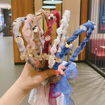 Summer new streamer hair hoop female headgear 2021 pearl hair card wash face pressure hair head hoop go out to go wild hair jewelry