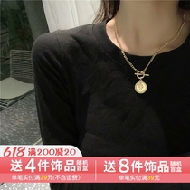 chic european and American wind design sensation queen coin pendant necklace woman Korean personality trendy gold cool collarbone chain F295