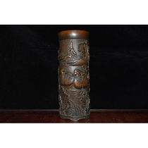 (Ghost City) Old Tibetan Bamboo Carving "Mandarin Duck Playing in Water" Hat Tube-AD01529