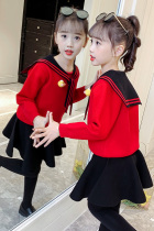 Girl Spring Clothing Suit Dress Foreign Air Trendy Baby Han Tie Girl Clothes Tennis Red Fried Street Princess Academy Wind