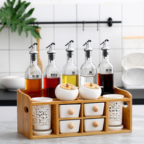 Home Ceramic Seasoning Jars Kitchen Seasoning Bottle Chopsticks Barrel Combined Double Layer Suit Glass Oil Bottle Seasoning Box Salt Jars