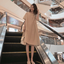 Maternity black dress womens 2020 summer new fashion loose medium long cotton top pregnant skirt