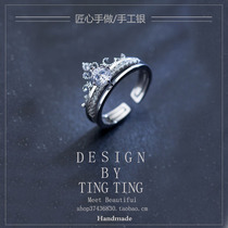 Ring female s925 sterling silver Korean fashion sweet single diamond crown ring temperament simple girlfriends ring female