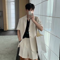 Hualun light and familiar with the wind handsome mens suit suit mens casual half sleeve blazer short sleeve shorts 2 piece set