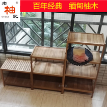 Myanmar teak outdoor floor-to-ceiling solid wood shelf Kitchen living room bookshelf Balcony storage rack Combination shelf Flower rack