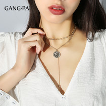 Small Crowd Design Sensation Necklace Female Tide Lukewarm Wind Bilayer Portrait Lock Bone Chain Fairy Gas Ins Cool Pendant Mesh Red Accessories