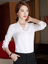 Long-sleeved chiffon shirt womens 2018 business wear new fashion V-neck shirt formal dress overalls