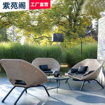 Outdoor rattan chine chair sofa minimalist Courtyard Balcony Open Air Casual Waterproof Sunscreen Chair Three Sets