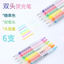  Fluorescent marker pen Two ends double-headed thickness 6 colors students use a set of thin-headed color markers to draw the focus pen
