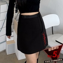 Kurozawa Xuan seven slightly fat mm New High waist show slender short temperament tooling style embroidery a-shaped skirt women