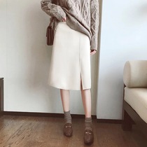 Tide brand 2021 new autumn winter woolen pleated skirt women split long slim A- line dress casual skirt women