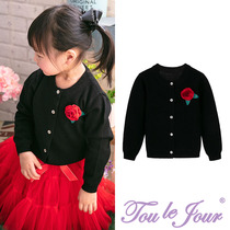Toullejour Girl Clothing Pure Artisanal Romantic Bicolor Color Rose Crafts Fine Needles Pure Cotton Knit Air Conditioning Cardion
