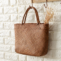 Kens Grass Weave Holiday Handbag 100 lap by hand Woven Cashier Bag Summer Casual Retro Handbags Shopping Basket