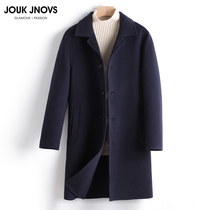 Autumn and winter light luxury double-sided wool coat mens long single-breasted cashmere trench coat mulberry silk stripping liner jacket