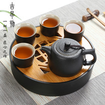 Black pottery portable travel kung fu tea set set set Taiwan Zen wind black glaze ceramic office tea set household tea tray