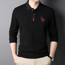 Cotton men long sleeve Paul polo shirt 2021 New Brand high end T-shirt spring autumn ice feel lapel Black