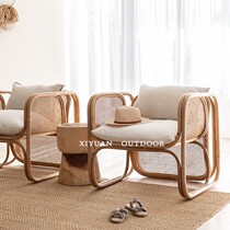 Single chair Sofa chair Rattan armchair Nordic style Rattan hand-woven Japanese net red bed and breakfast chair