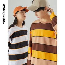 Metersbonwe striped long sleeve T-shirt mens tide new autumn lovers tide loose size student top female