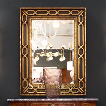 Neoclassical art porch wall mirror American living room background wall creative wood carving hanging mirror decoration hanging mirror custom