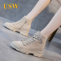 Inside heightening Martin boots woman 2021 new spring autumn 100 tapers genuine leather bursting with autumn thick bottom plus suede Inn wind short boots