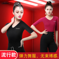 Modern dance new Latin dress girls v-neck coat ballroom dance national standard dance black square dance sleeve Dan Baoluo