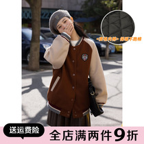 Ouyang Festive Winter Baseball Suit Woman 2021 New Heavy Industries clip cotton Coloured American retro 100 lap College Wind jacket