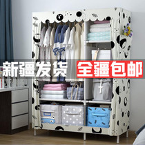 (Xinjiang Tibet) Economic-type wardrobe simple cloth art steel frame single double cloth wardrobe steel tube plus coarse reinforcement