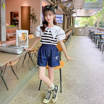 Girls Cool Summer Jean Short Kit 2022 New Children Summer Girls Summer Small Two - piece sets