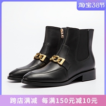 Special price clear bin genuine leather Martin boots Women short boots Inlenty wind metal chain decorated with Chelsea boots