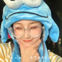 Transparent frame glasses Female makeup large frame flat black thick frame round frame myopia can be matched with the degree of net red frame