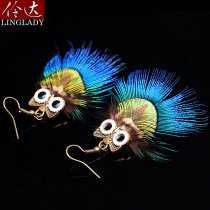 Lingda Korean version of feather earrings simple and atmospheric owl earrings ins fashion temperament ear hook without ear clip