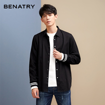 Benagawa Mens Casual Shirt Spring and Autumn Style Joker Black base shirt Korean version of trend handsome coat coat men