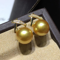 18K Golden Sea Water Pearl Earring Spot Tahiti Black Nanyang Golden Pearl Ear Hook Live Between Ear Fall