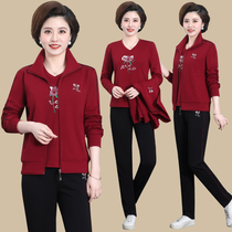 Mother Spring Autumn Clothing Suit Middle-aged Woman 2022 New Middle Aged Broadwife Long Sleeve Casual Sportswear Three Sets
