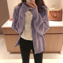 Knitted cardigan coat Womens Spring and Autumn new purple Net red loose thin lazy wind short sweater tide tide