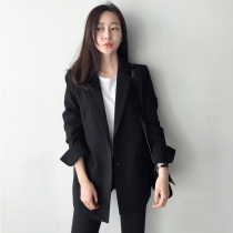 Small blazer women 2020 Korean Spring and Autumn New loose long sleeve long casual black coat small suit