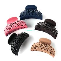 Women Hairdress Scrub Black Plastic Hair Claw Clips Hollow O