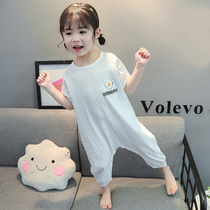 Childrens conjoined pajamas summer cotton thin female baby one year old girl girl girl baby jumpsuit air conditioning suit