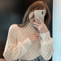 Fanchy new high collar base shirt female autumn Korean version of Joker wool hollow hook flower foreign style chic long sleeve top