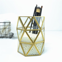 ins retro brass glass beauty brush tube brass edging makeup brush bucket brush storage box Pen Holder