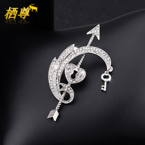 Korean simple one arrow through the heart rhinestone suit brooch Mens and womens coat cardigan pin fashion corsage badge accessories