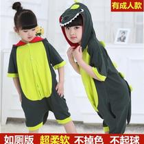 Children's conjoined Pajamas Dinosaur Pure Cotton Picachus Picachu cartoon boy summer thin boy