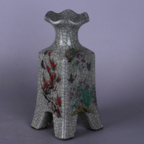 Northern Song Dynasty official kiln iron tire open piece pastel plum Blue Bamboo chrysanthemum vase antique porcelain Dong ornaments collection soft decorations