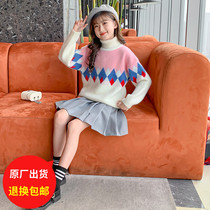 Girls sweater fall winter clothing 2022 new foreign air CUHK children casual line clothes girl high collar knit undershirt