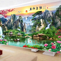 Line embroidery full embroidery landscape painting 2019 new living room flowing water wealth landscape map simple embroidery simple hand cross stitch