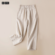 Linen 80% Pants Woman 2022 Summer High Waist Tightness Waist Casual Cotton Linen Straight Barrel Middle-aged Mother Seven Pants